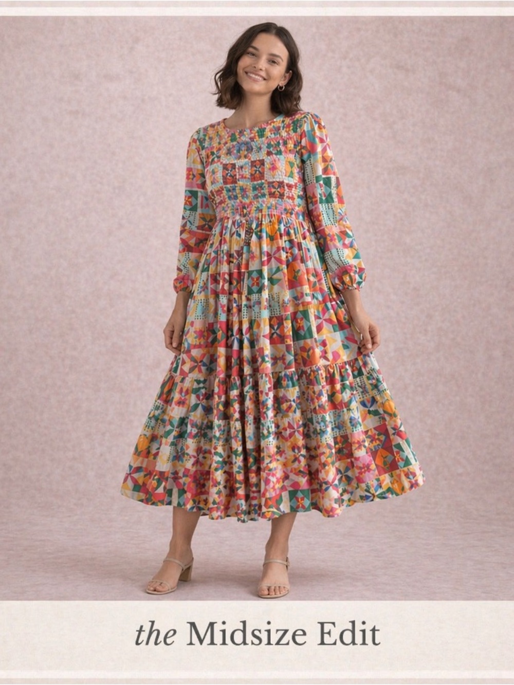 🌸 Briton Court Smocked Patchwork Midi Dress | NWT | Size M 🌸